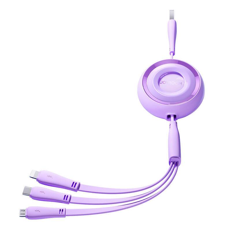 Joyroom 3-in-1 Ladekabel USB auf USB-C/Lightning/Micro-USB, 3,5A, 1m, einziehbar, lila-0