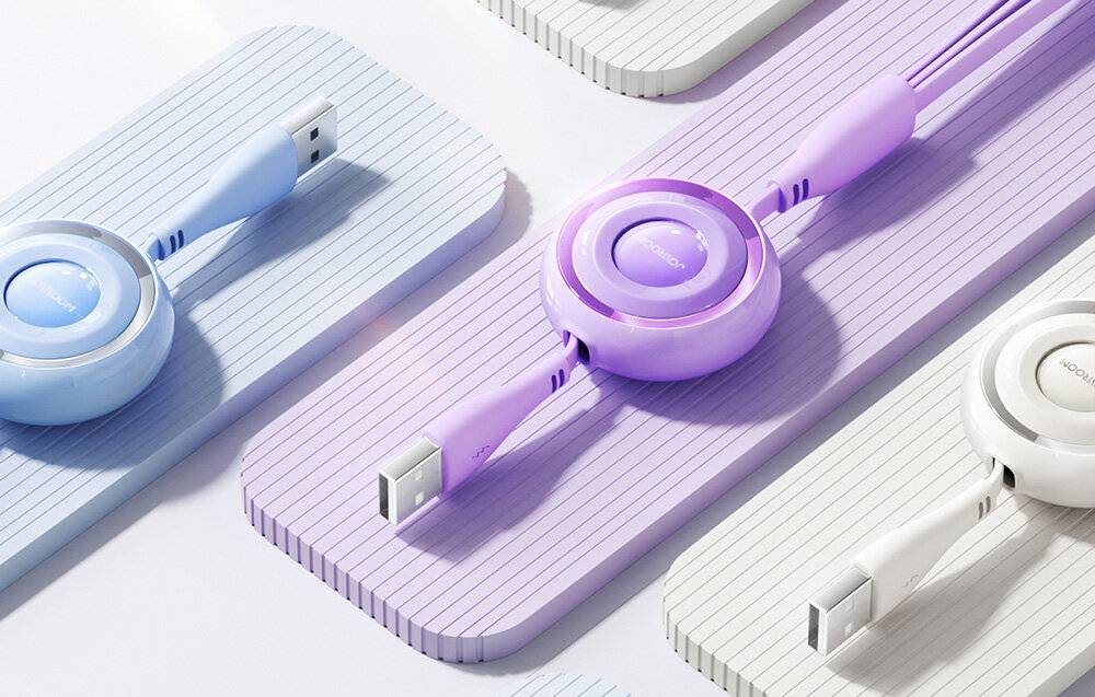 Joyroom 3-in-1 Ladekabel USB auf USB-C/Lightning/Micro-USB, 3,5A, 1m, einziehbar, lila-1