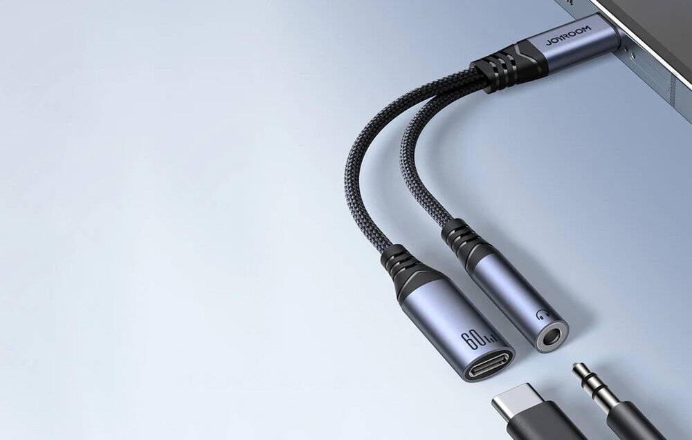 2-in-1-Audio-Adapter Joyroom SY-C02 Typ-C auf 3.5mm + Typ-C (schwarz)-1