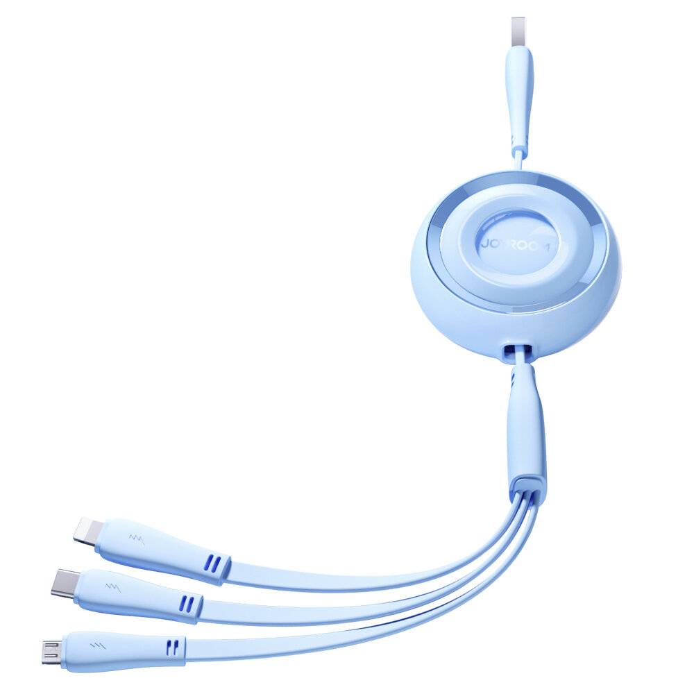 Joyroom 3in1 Ladekabel, USB-C/Lightning/Micro-USB, 3,5A, 1m, ausziehbar, Blau-3