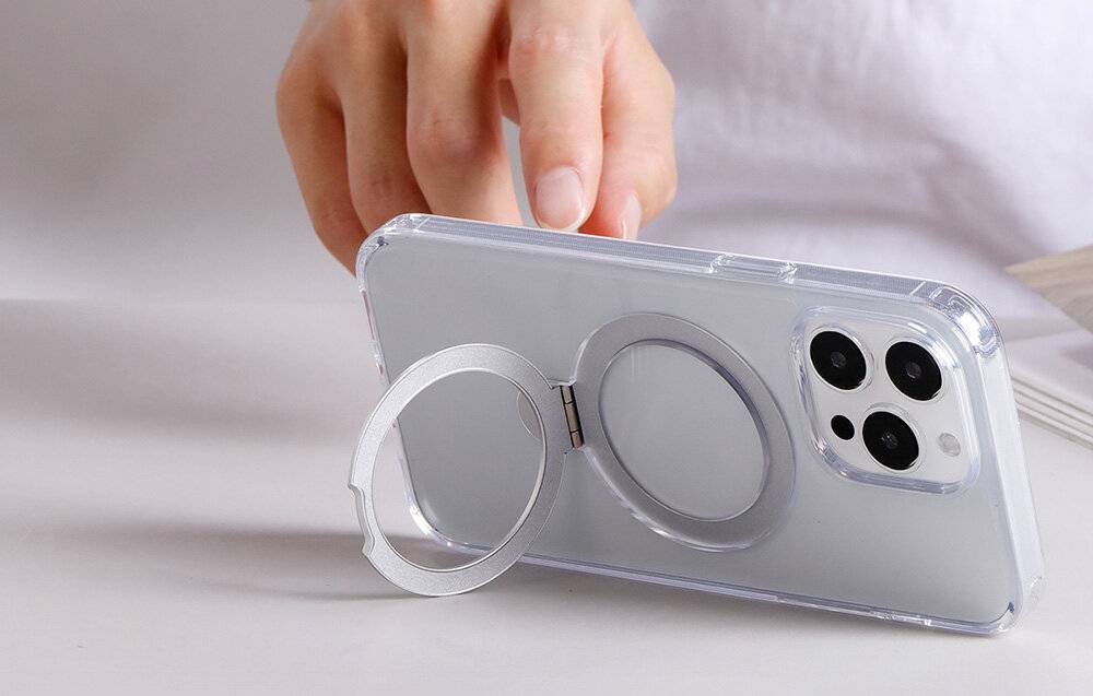 Magnetische Handy-Schutzhülle mit Halterung Joyroom JR-BP004 für iPhone 15 (transparent)-1