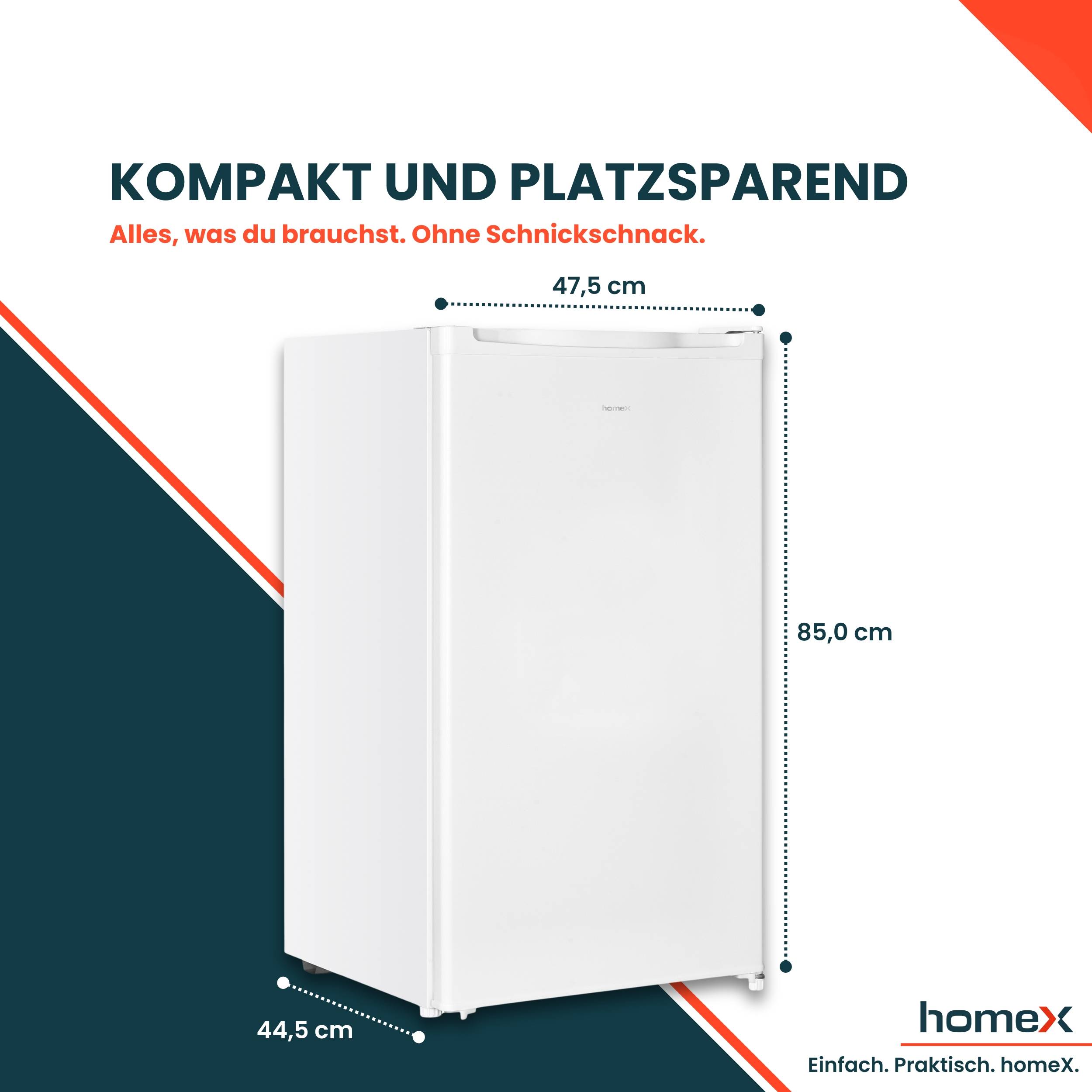 homeX CS0881-W Kühlschrank ohne Gefrierfach, Vollraumkühlschrank klein - 90L Nutzinhalt, freistehend und kompakt, weiß-1