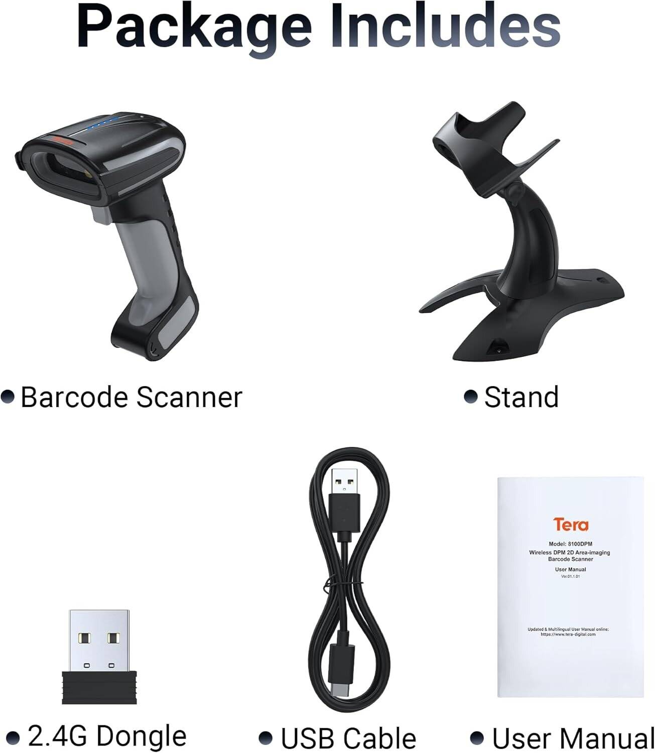 Tera Industrial 2D Barcode Scanner DPM 1-Megapixel Hochpräzise 1D 2D QR 3in1 Bluetooth 2.4G-6