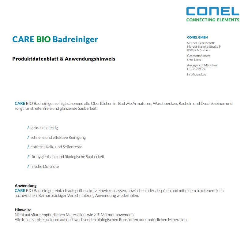 CONEL CARE Bio Badreiniger mit Bio Zitronenöl 500ml Handsprayflasche-1