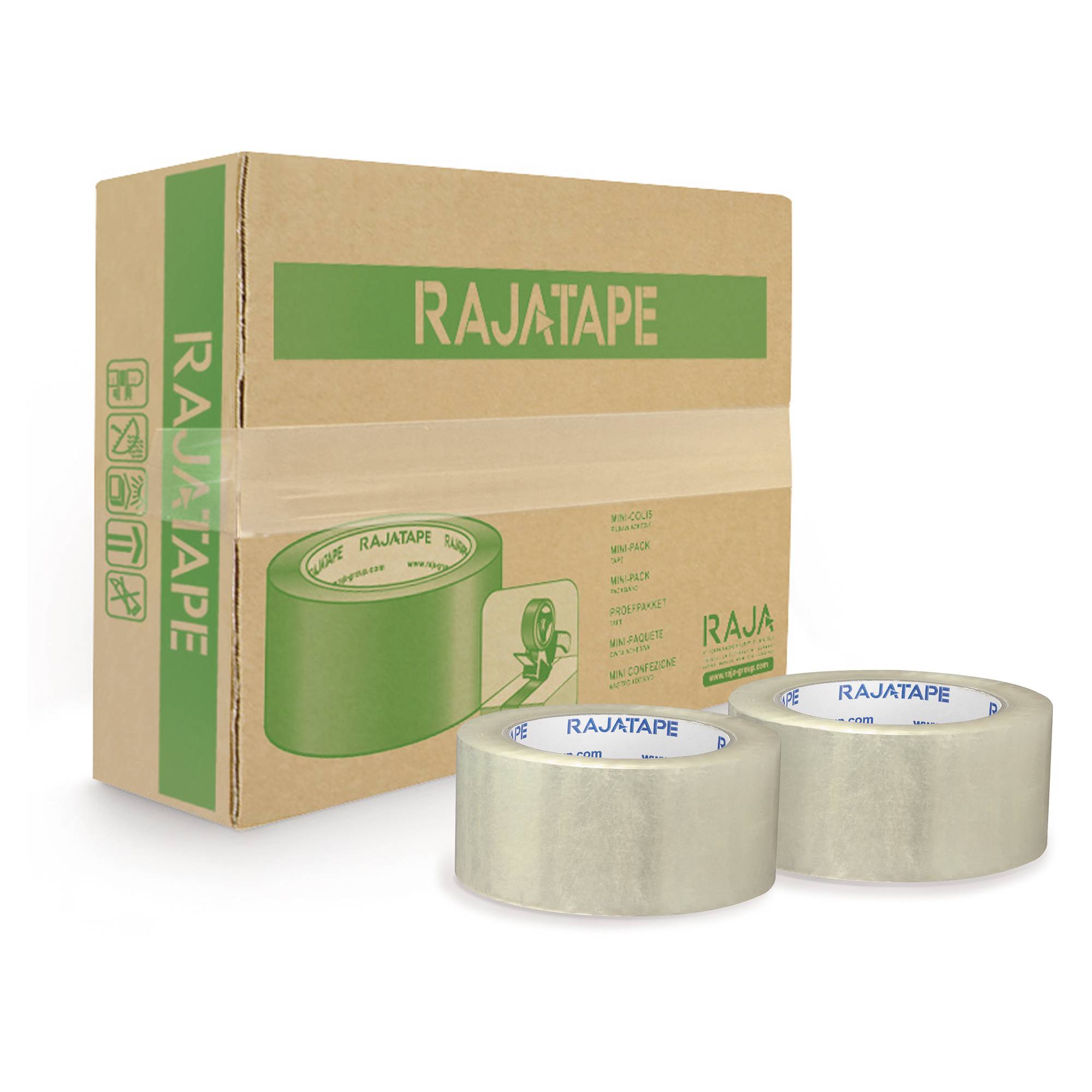 RAJAPACK Low-noise PP Packband Standardqualität RAJA im MINI-PACK transparent, 48 mm x 66 m-0