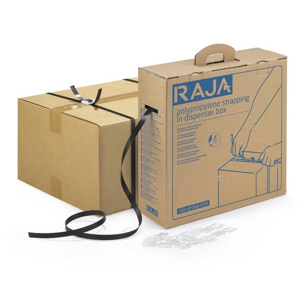 RAJAPACK Set PP-Umreifungsband in der Spenderbox schwarz RAJA