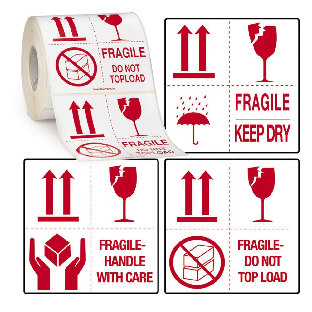 RAJAPACK Warnetiketten mit 4 Symbole Fragile-Handle with care-0