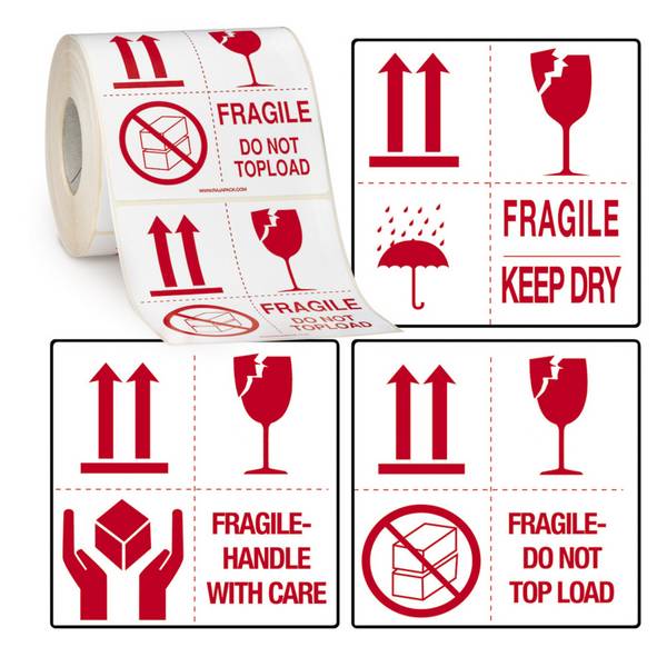 RAJAPACK Warnetiketten mit 4 Symbole Fragile-Handle with care