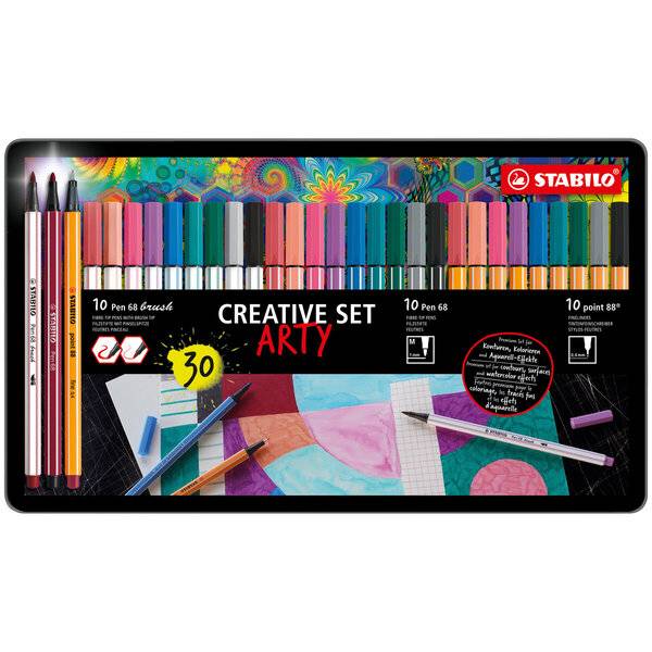Schreibgeräteset Filzstift mit Pinselspitze CREATIVE SET Metalletui 30 Stück/gemischt ARTY