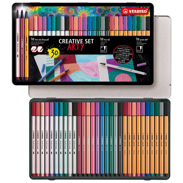 Schreibgeräteset Filzstift mit Pinselspitze CREATIVE SET Metalletui 30 Stück/gemischt ARTY-1