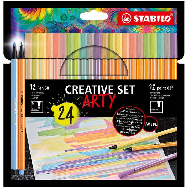 Fasermaler/Tintenschreiber Pen poin Kartonetui 24 Stück/12 Farben ARTY-0
