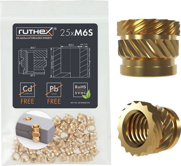 ruthex Gewindeeinsatz M6S (25 Stück), M6x6,8 (25 Stk)