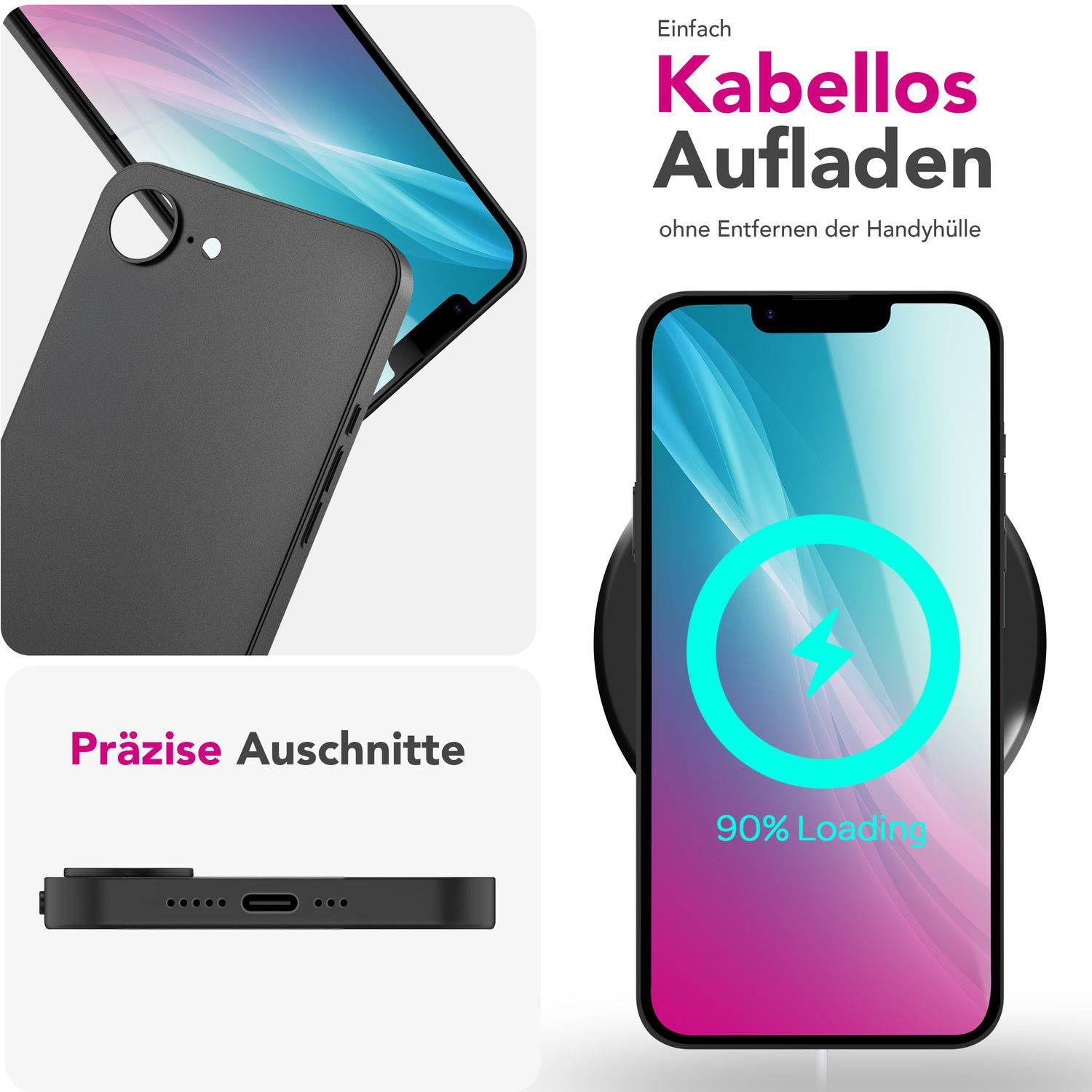 NALIA Handyhülle „Phantom“ für iPhone 16e – Extrem Dünn 0,3mm Schlank, Mattiertes Hardcover Schwarz Opak-2
