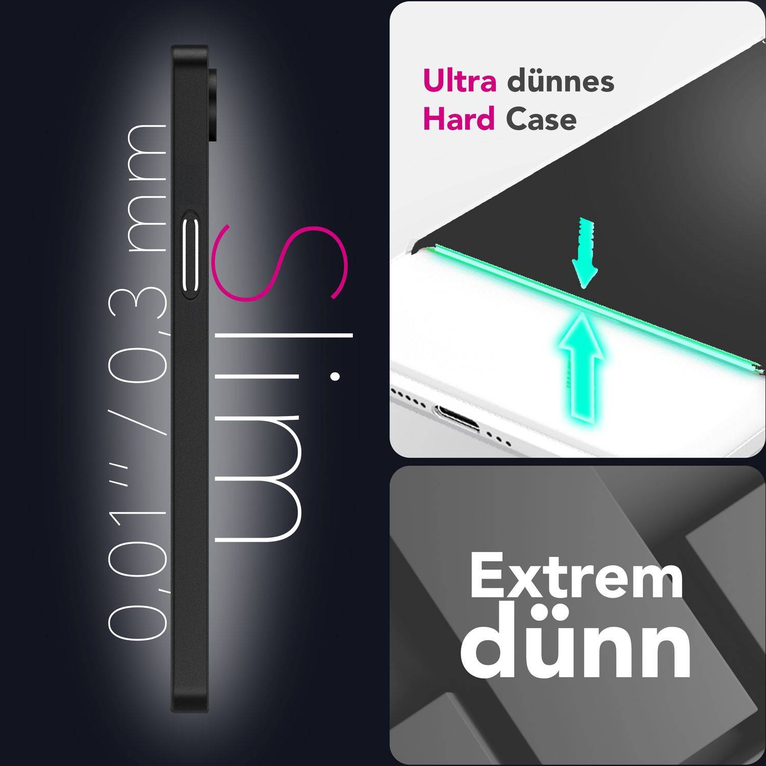 NALIA Handyhülle „Phantom“ für iPhone 16e – Extrem Dünn 0,3mm Schlank, Mattiertes Hardcover Schwarz Opak-3
