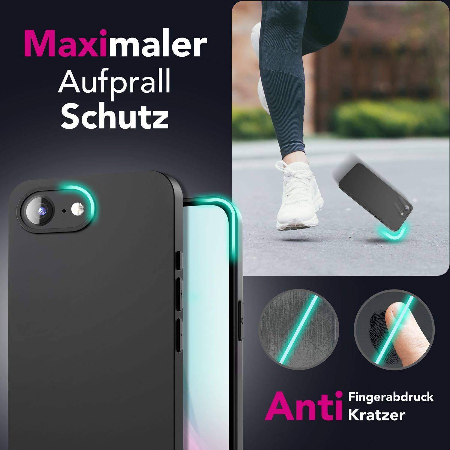NALIA Handyhülle „Strider“ für iPhone 16e – Ultradünn Flexibel Staubschutz Tastenkappen, Schwarze Hülle aus TPU Silikon-1