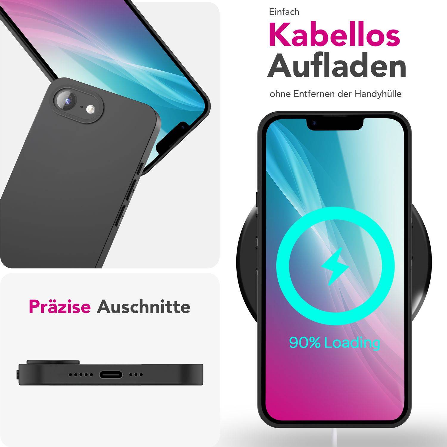 NALIA Handyhülle „Strider“ für iPhone 16e – Ultradünn Flexibel Staubschutz Tastenkappen, Schwarze Hülle aus TPU Silikon-2