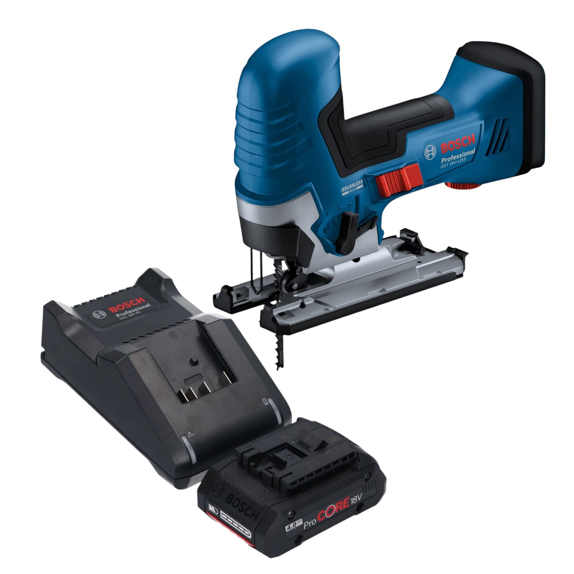 Bosch GST 18V-125 S Professional Akku Stichsäge 18 V 125 mm Brushless + 1x ProCORE Akku 4,0 Ah + Ladegerät-0