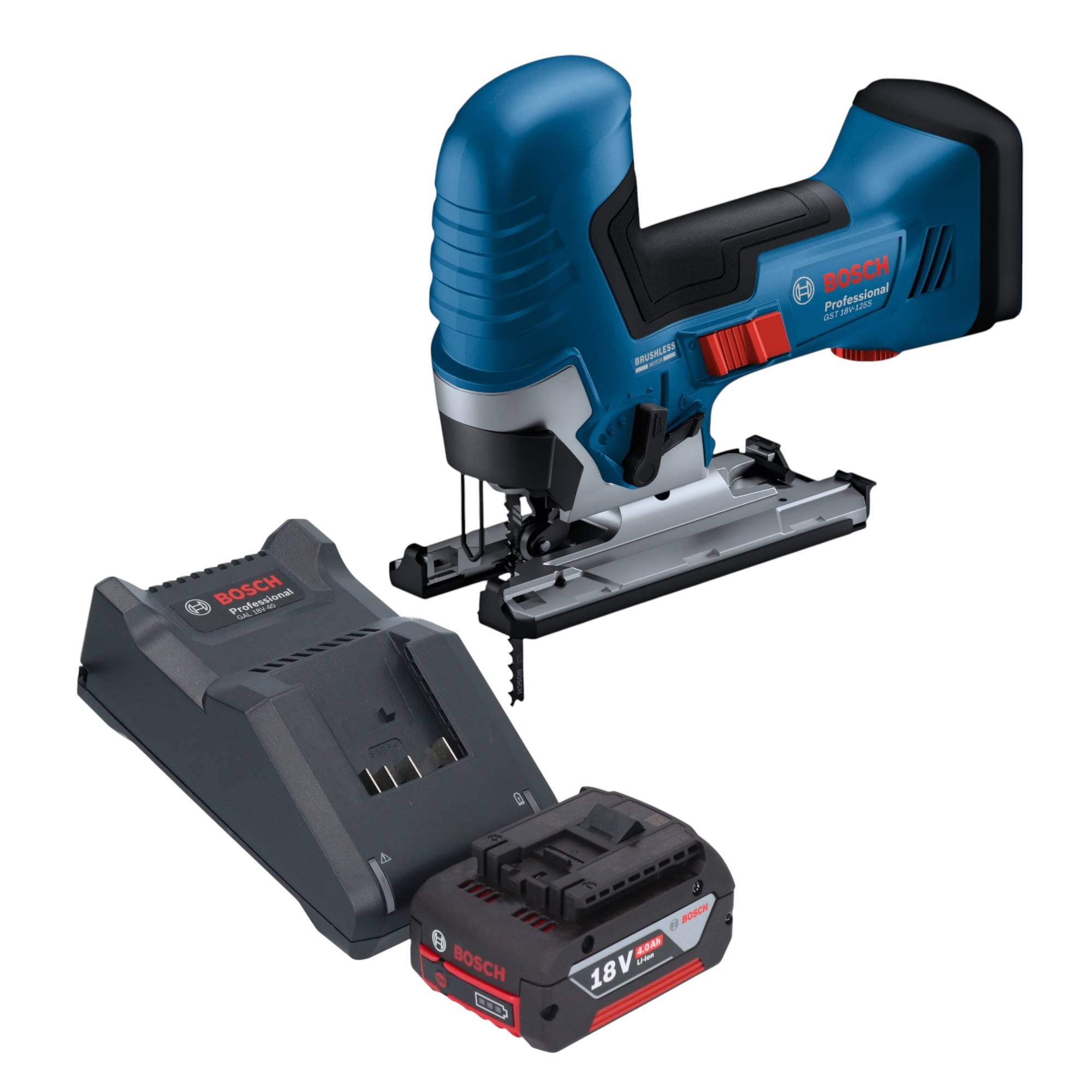 Bosch GST 18V-125 S Professional Akku Stichsäge 18 V 125 mm Brushless + 1x Akku 4,0 Ah + Ladegerät-0