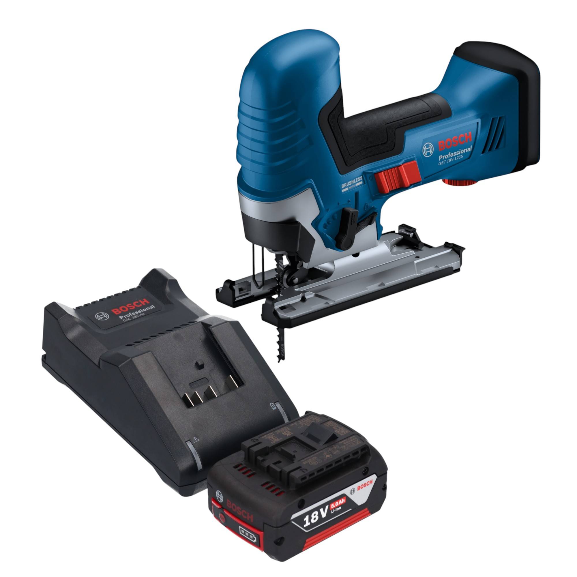Bosch GST 18V-125 S Professional Akku Stichsäge 18 V 125 mm Brushless + 1x Akku 5,0 Ah + Ladegerät-0