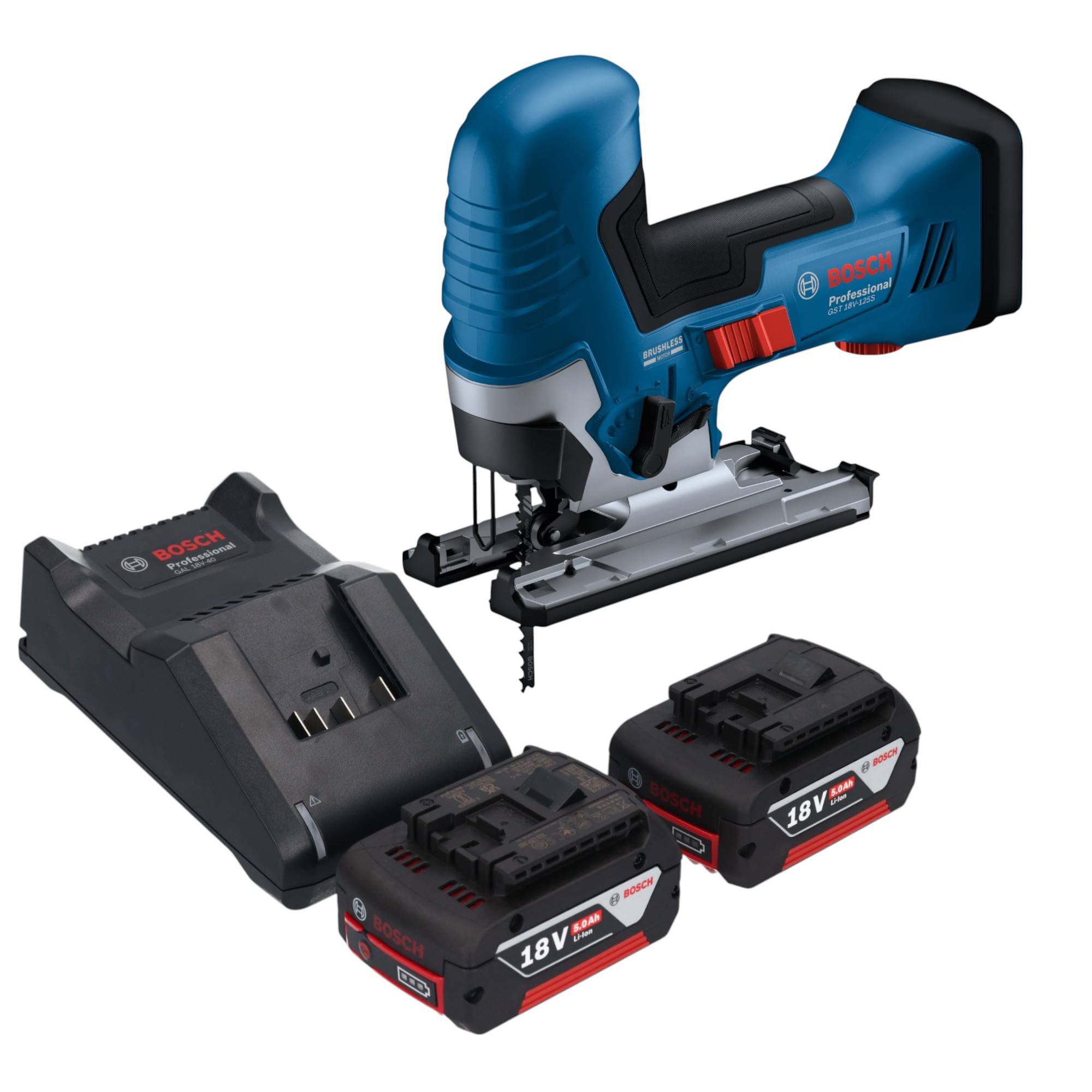 Bosch GST 18V-125 S Professional Akku Stichsäge 18 V 125 mm Brushless + 2x Akku 5,0 Ah + Ladegerät-0