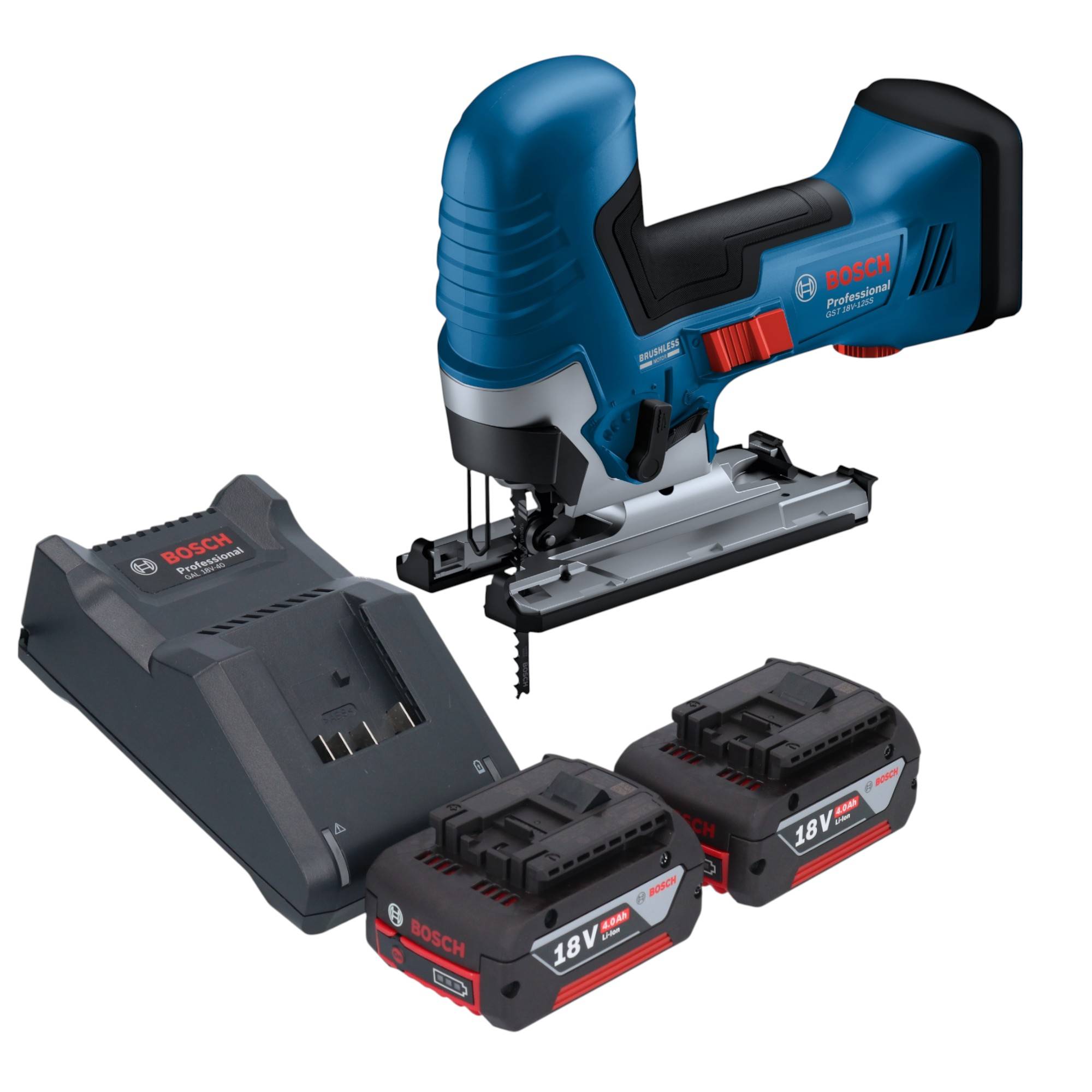 Bosch GST 18V-125 S Professional Akku Stichsäge 18 V 125 mm Brushless + 2x Akku 4,0 Ah + Ladegerät-0