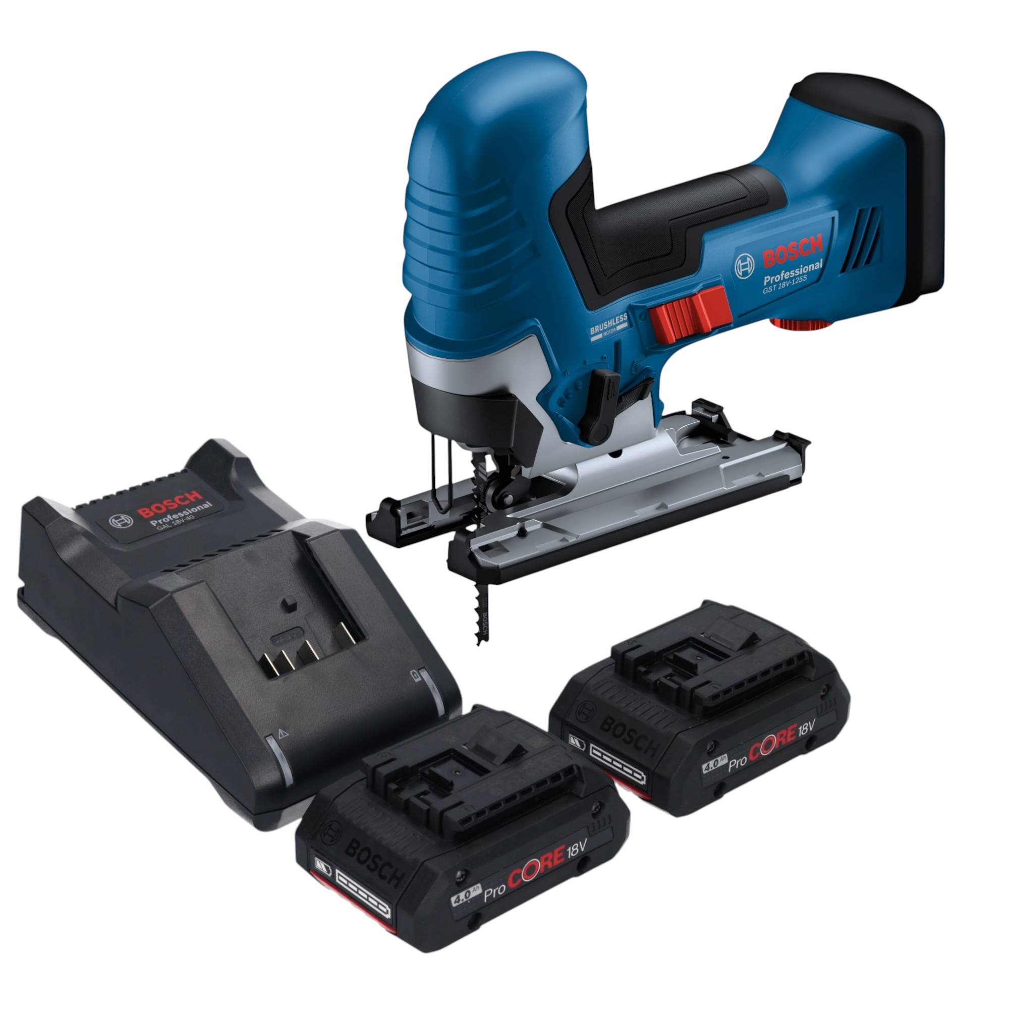 Bosch GST 18V-125 S Professional Akku Stichsäge 18 V 125 mm Brushless + 2x ProCORE Akku 4,0 Ah + Ladegerät-0