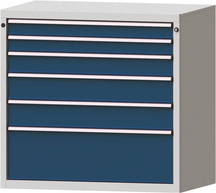Schubladenschrank H1000xB1060xT675mm lichtgrau/ blau 6 Schubl.Vollauszug TECWERK-0