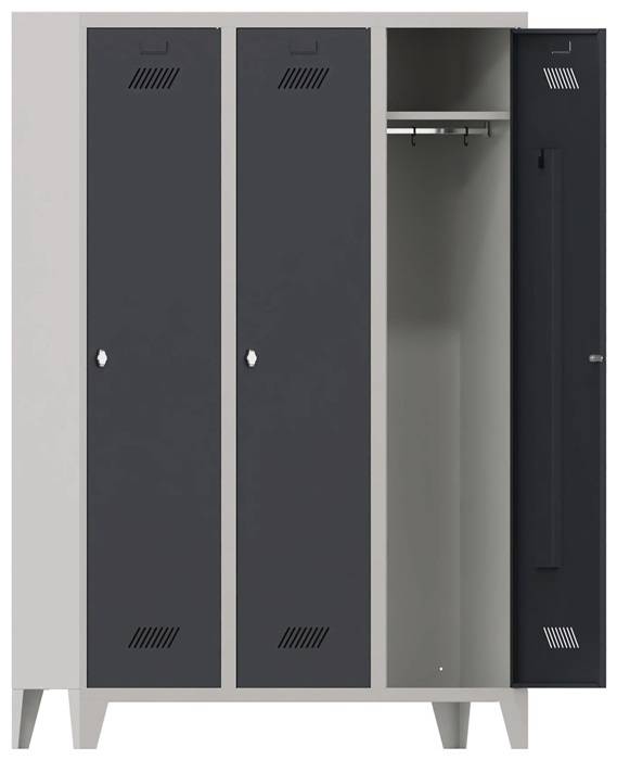 Garderobenschrank m.Füßen u.Drehriegel H1850xB1200xT500mm grau/grau 3 Abt.PAVOY-2