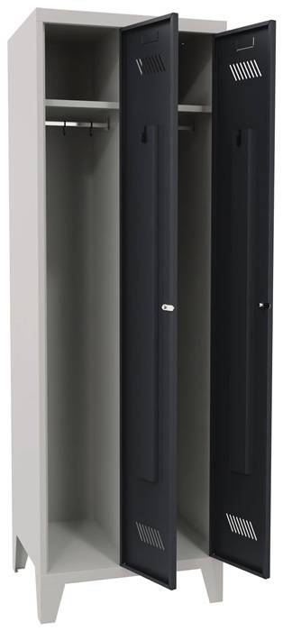 Garderobenschank m.Füßen u.Zyl.H1850xB600xT500mm lichtgrau/grau 2 Abt.PAVOY-2