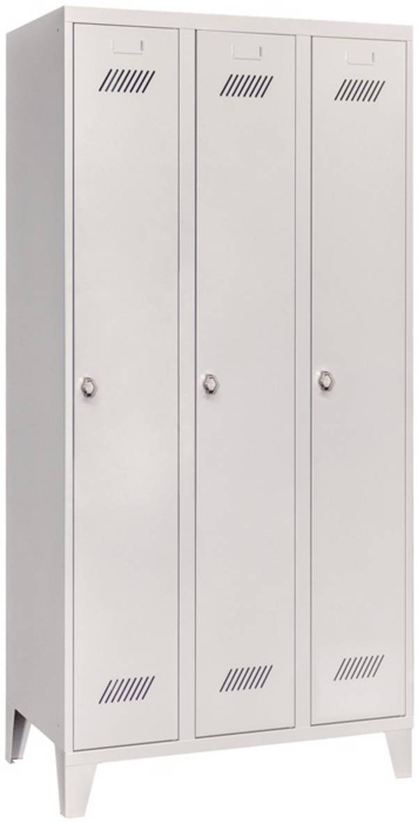 Garderobenschrank m.Füßen u.Drehriegel H1850xB900xT500mm lichtgrau 3 Abt.PAVOY
