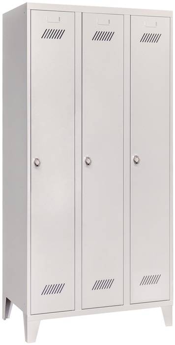 Garderobenschrank m.Füßen u.Drehriegel H1850xB900xT500mm lichtgrau 3 Abt.PAVOY-0
