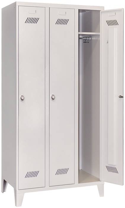 Garderobenschrank m.Füßen u.Drehriegel H1850xB900xT500mm lichtgrau 3 Abt.PAVOY-2