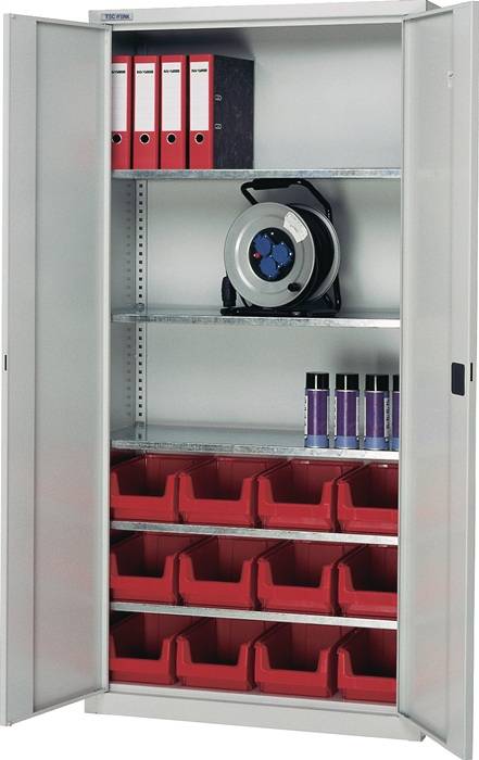Flügeltürenschrank H1950xB950xT400mm grau/taubenblau NCS 8 BD 36 Kästen TECWERK-0