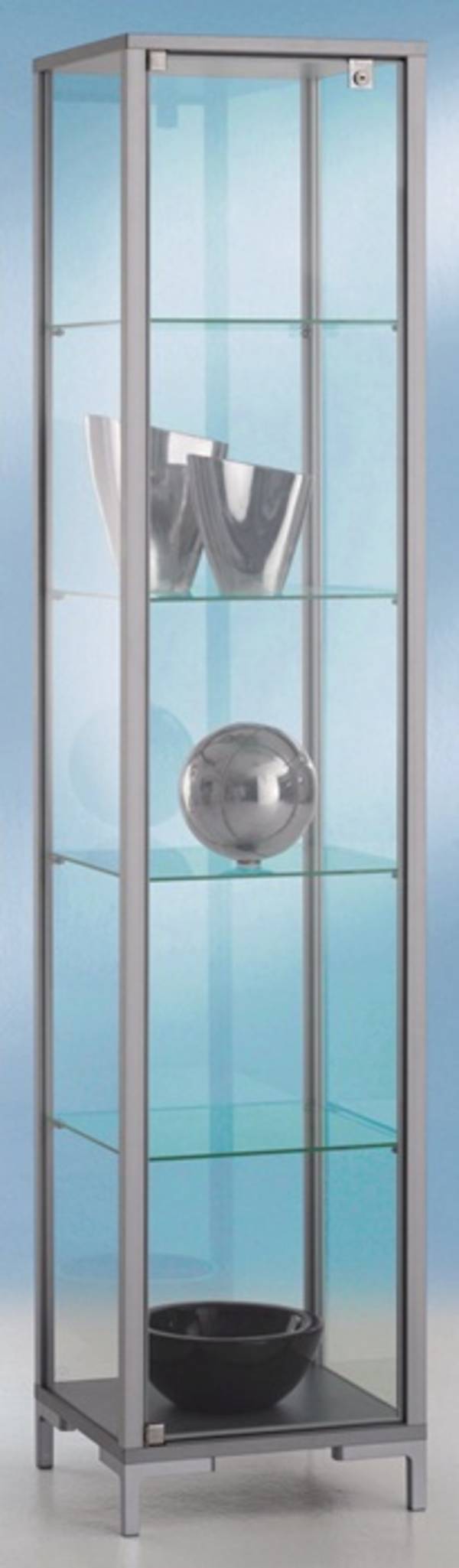 Glasvitrine H1860xB400xT400mm Säulenvitrine Alu.silber metallic BST Systeme