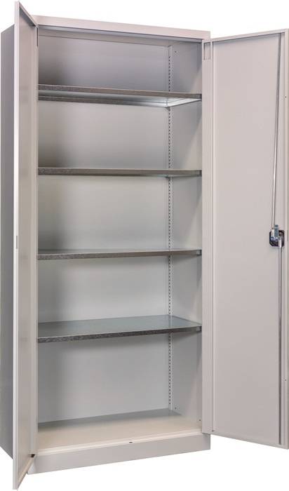 Flügeltürenschrank, Stahlblechtüren, 4 Böden verzinkt, BxTxH 890x545x1950 mm, Korpus/Front RAL 7035/RAL 7035-2
