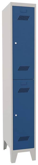 Garderobenschrank m.Zyl.H1850xB300xT500mm lichtgrau/enzianblau 2 Abt.-0