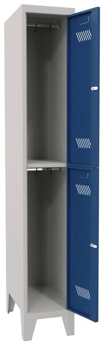 Garderobenschrank m.Zyl.H1850xB300xT500mm lichtgrau/enzianblau 2 Abt.-2