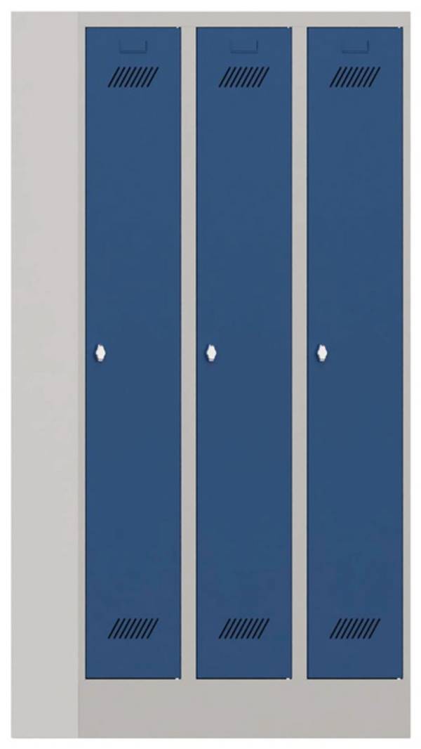 Garderobenschank m.Drehriegel H1850xB900xT500mm lichtgrau/blau 3 Abt.PAVOY