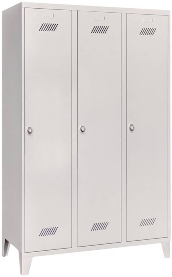Garderobenschrank m.Füßen u.Drehriegel H1850xB1200xT500mm lichtgrau 3 Abt.PAVOY