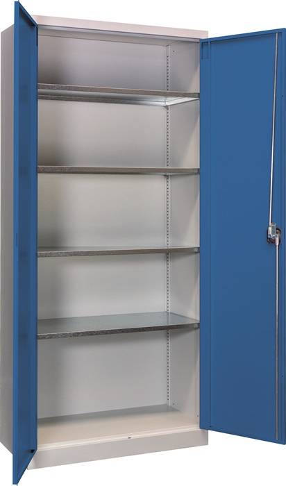 Flügeltürenschrank, Stahlblechtüren, 4 Böden verzinkt, BxTxH 890x545x1950 mm, Korpus/Front RAL 7035/RAL 5012-2