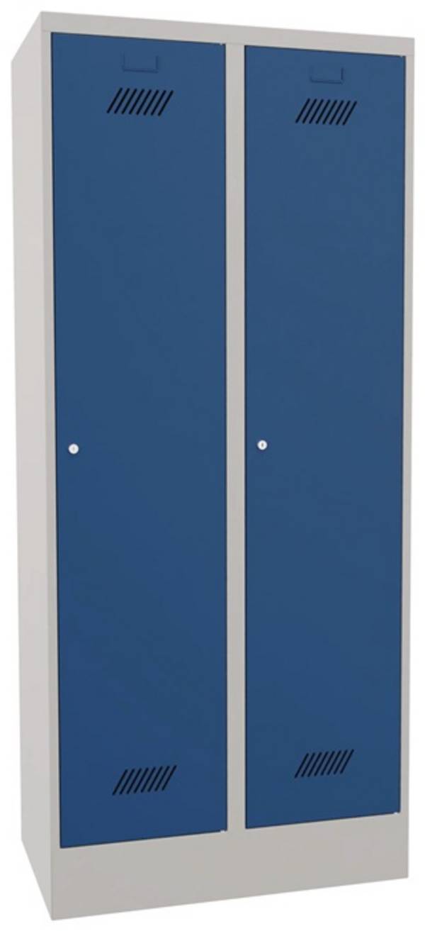 Garderobenschrank m.Zyl.H1850xB800xT500mm lichtgrau/enzianblau 2 Abt.