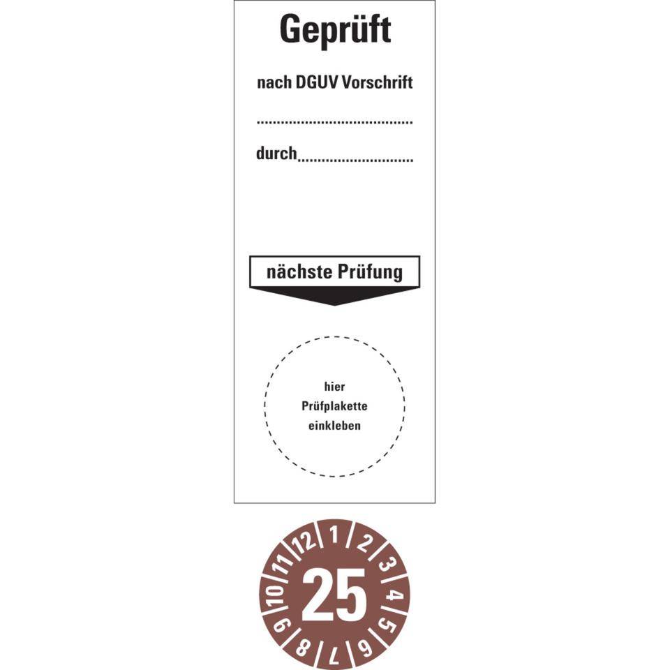 Sammelbogen Grundetikett Geprüft nach DGUV Vorschrift durch... Nächster Prüftermin 25, braun-0