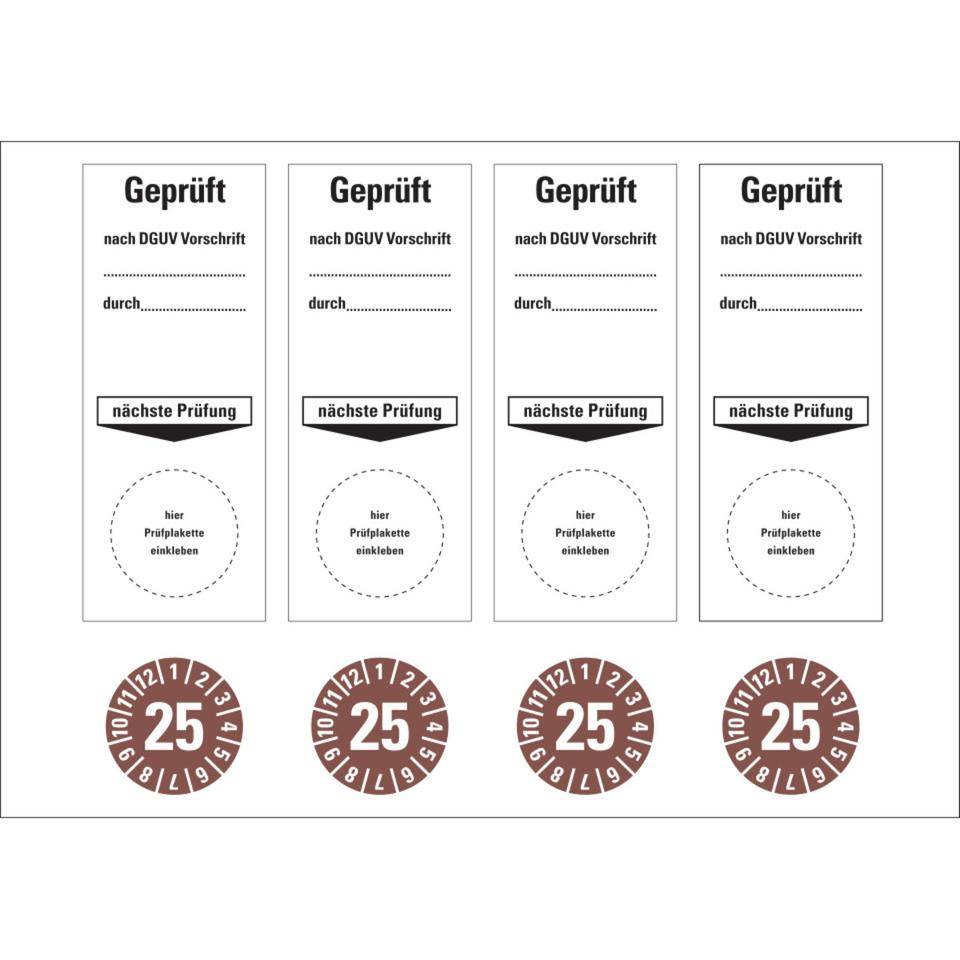 Sammelbogen Grundetikett Geprüft nach DGUV Vorschrift durch... Nächster Prüftermin 25, braun-1