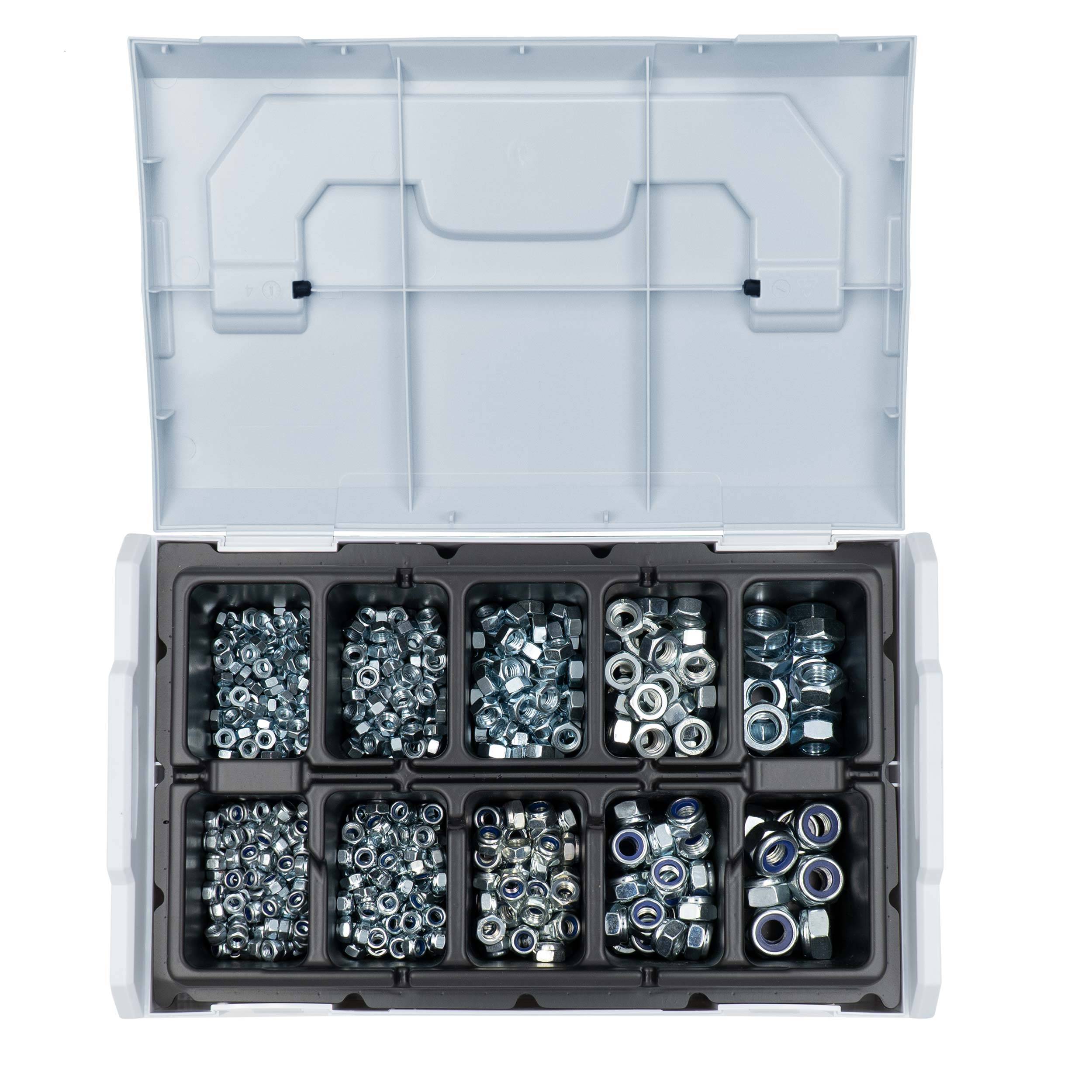 FRANTOS L-BOXX Mini DIN 934 Sechskantmuttern + DIN 985 Sicherungsmuttern Sortiment, 780 tlg. (Stahl verzinkt)-2