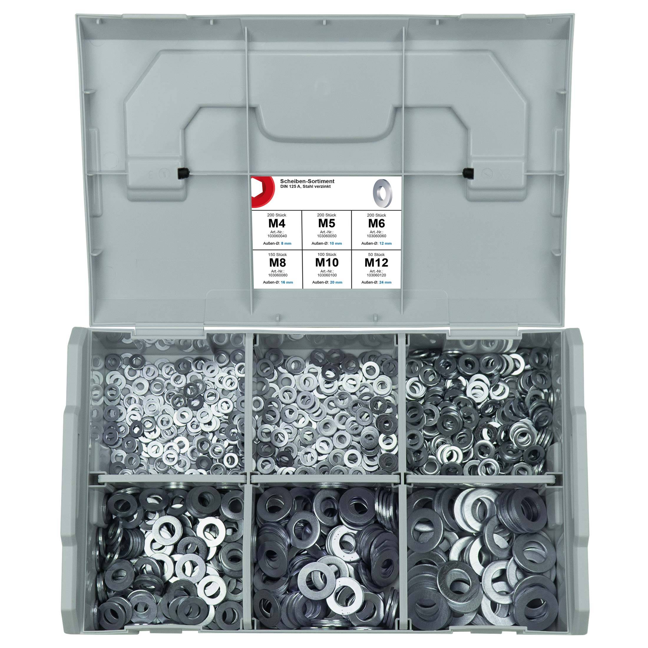 FRANTOS L-BOXX Mini DIN 125 A Unterlegscheiben Sortiment, M4 bis M12 900 tlg. (Stahl verzinkt) Scheiben Set-4