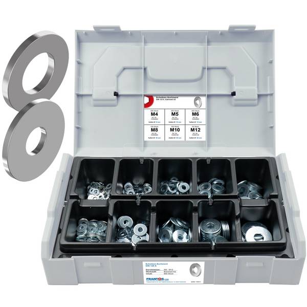 FRANTOS L-BOXX Mini DIN 125 A und DIN 9021 Unterlegscheiben Sortiment, 960 tlg. (Edelstahl A2) Beilagscheiben Set