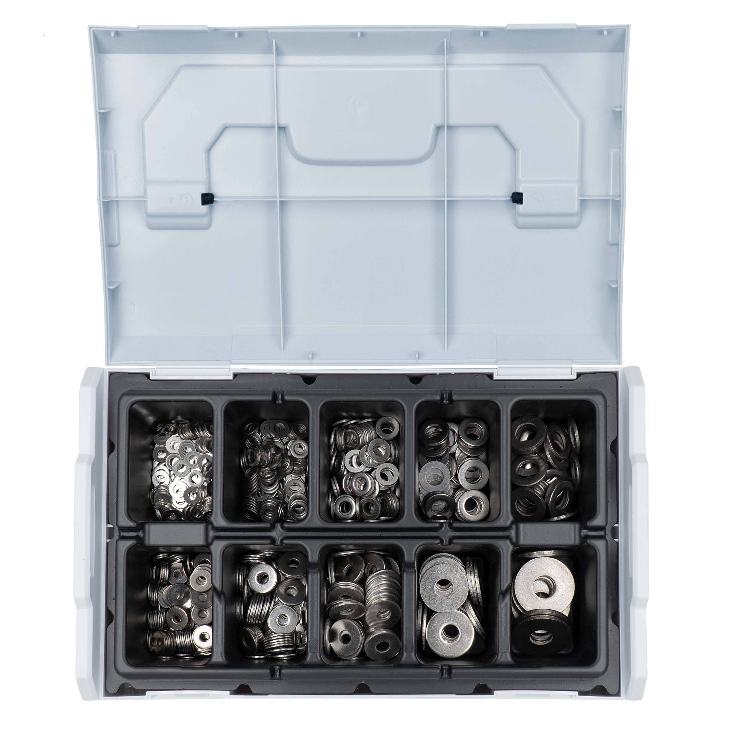 FRANTOS L-BOXX Mini DIN 125 A und DIN 9021 Unterlegscheiben Sortiment, 960 tlg. (Edelstahl A2) Beilagscheiben Set-4