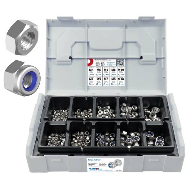FRANTOS L-BOXX Mini DIN 934 Sechskantmuttern & DIN 985 Sicherungsmuttern Sortiment 780 tlg. (Edelstahl A2) Muttern Set