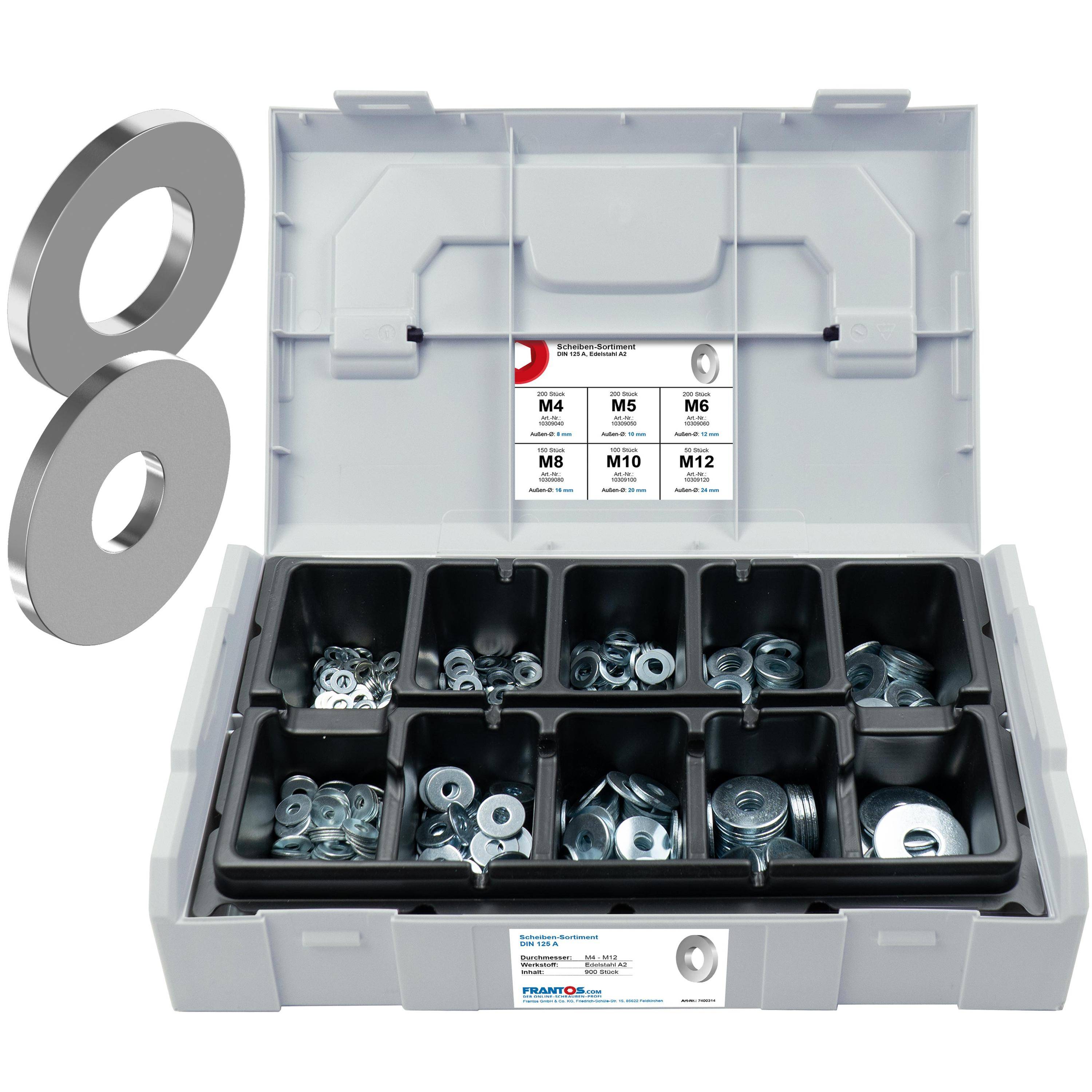 FRANTOS L-BOXX Mini DIN 125 A & DIN 9021 Unterlegscheiben Sortiment, 960 tlg. (Stahl verzinkt) Beilagscheiben Set-0