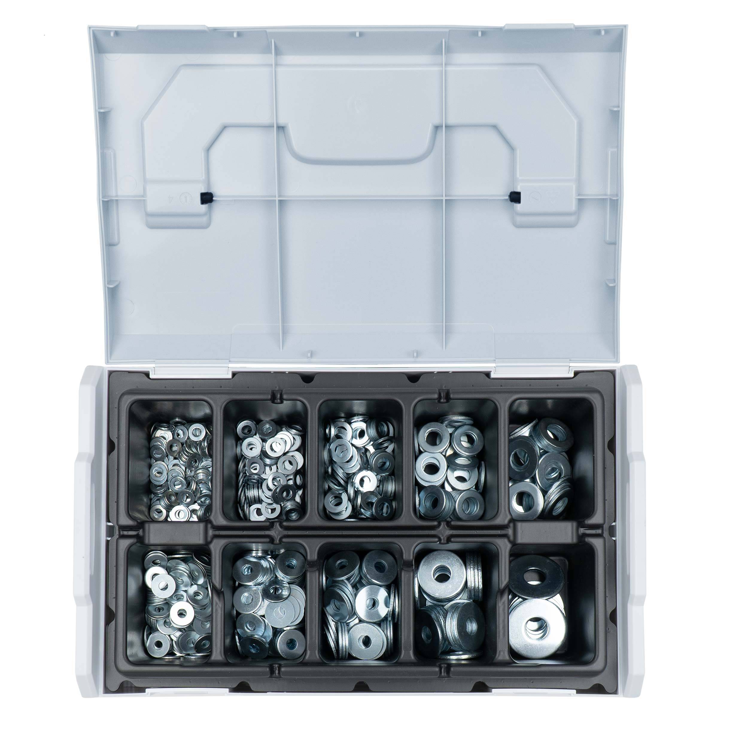 FRANTOS L-BOXX Mini DIN 125 A & DIN 9021 Unterlegscheiben Sortiment, 960 tlg. (Stahl verzinkt) Beilagscheiben Set-4